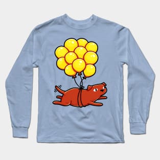 Chocolate Labrador Flying With Balloons Long Sleeve T-Shirt